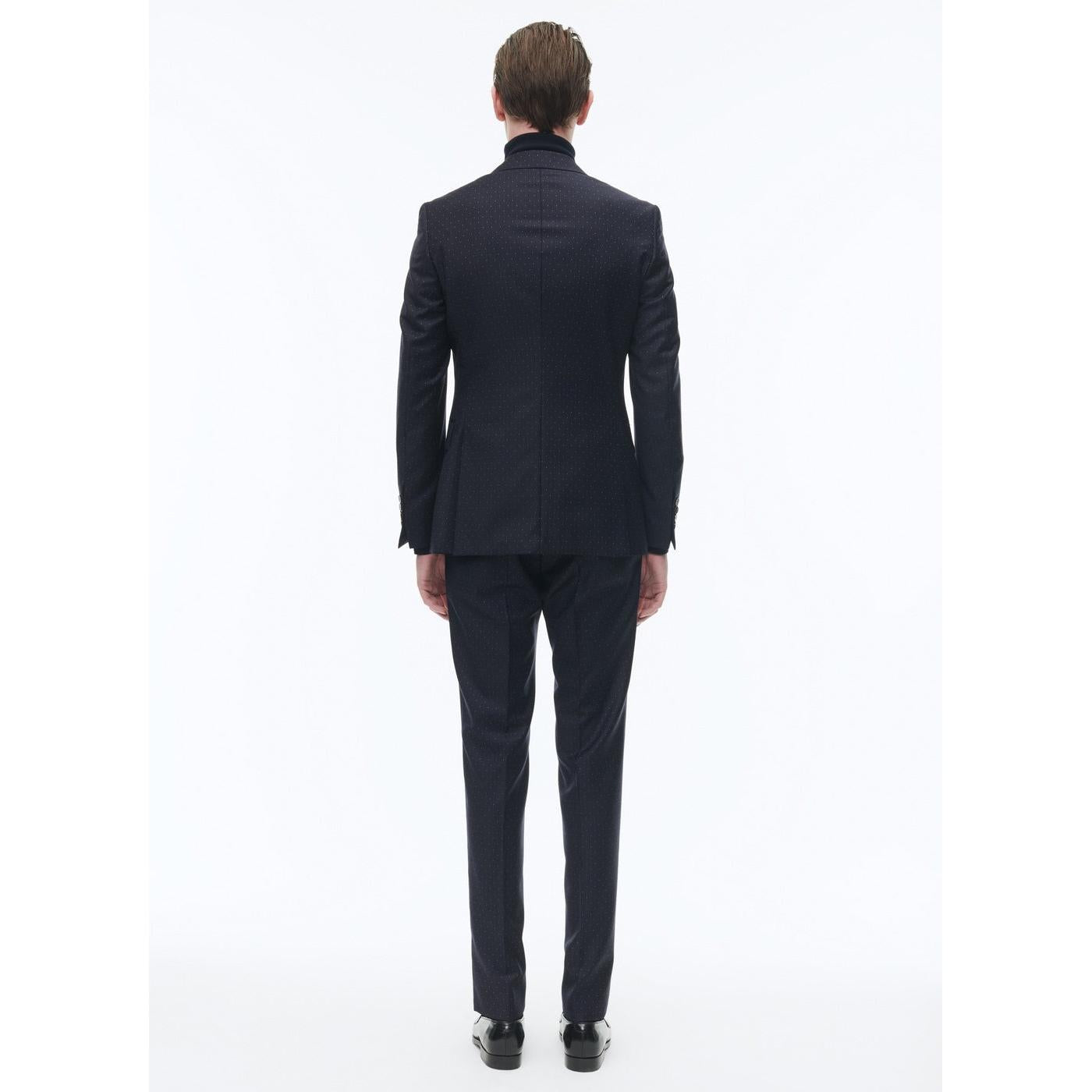 Fitted Plumetis Wool Suit - Navy Blue - Plumetis Pattern