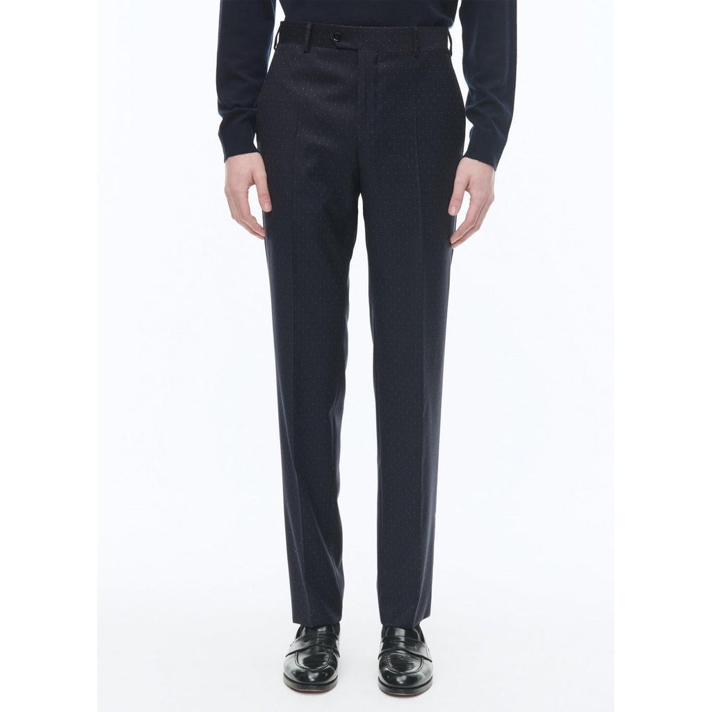 Fitted Plumetis Wool Suit - Navy Blue - Plumetis Pattern