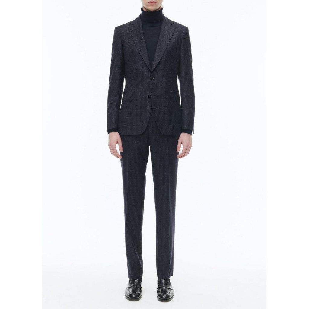 Fitted Plumetis Wool Suit - Navy Blue - Plumetis Pattern