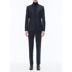 Fitted Plumetis Wool Suit - Navy Blue - Plumetis Pattern