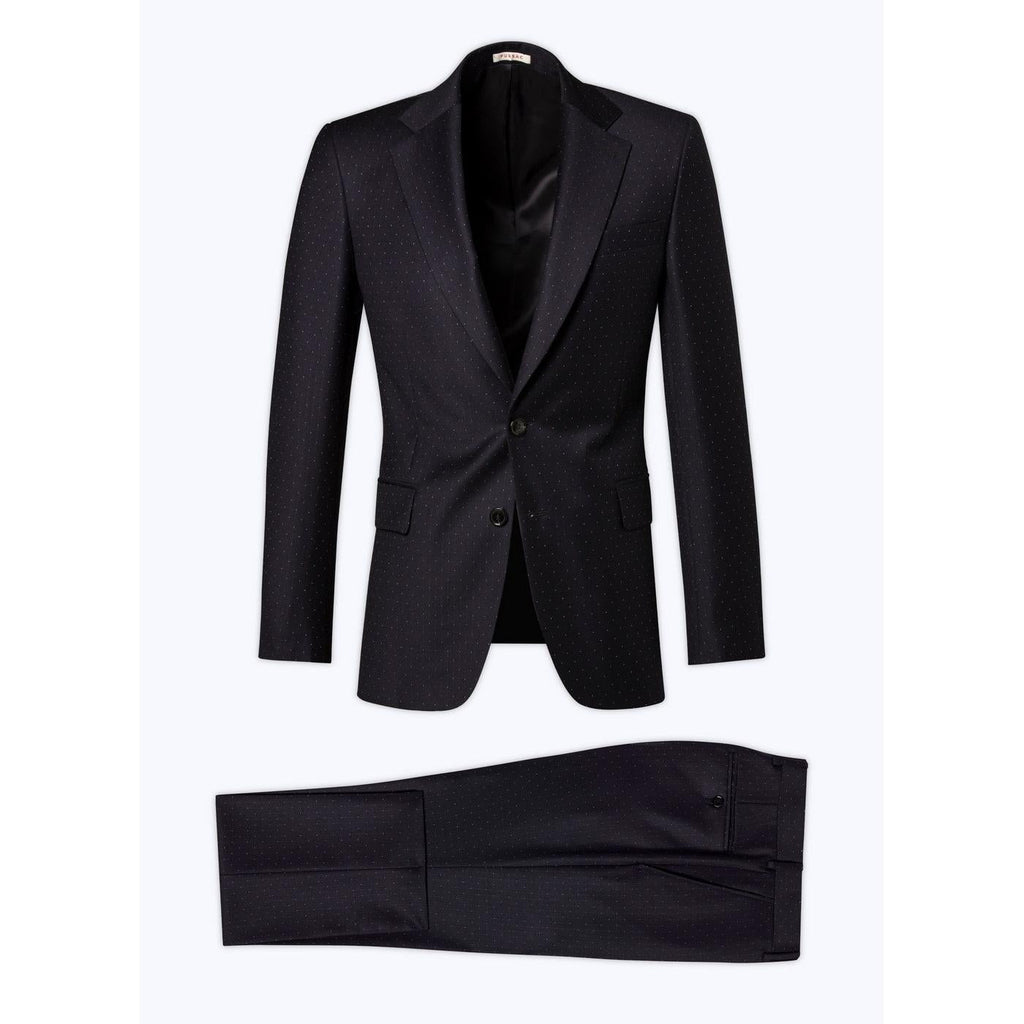 Fitted Plumetis Wool Suit - Navy Blue - Plumetis Pattern