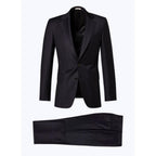 Fitted Plumetis Wool Suit - Navy Blue - Plumetis Pattern