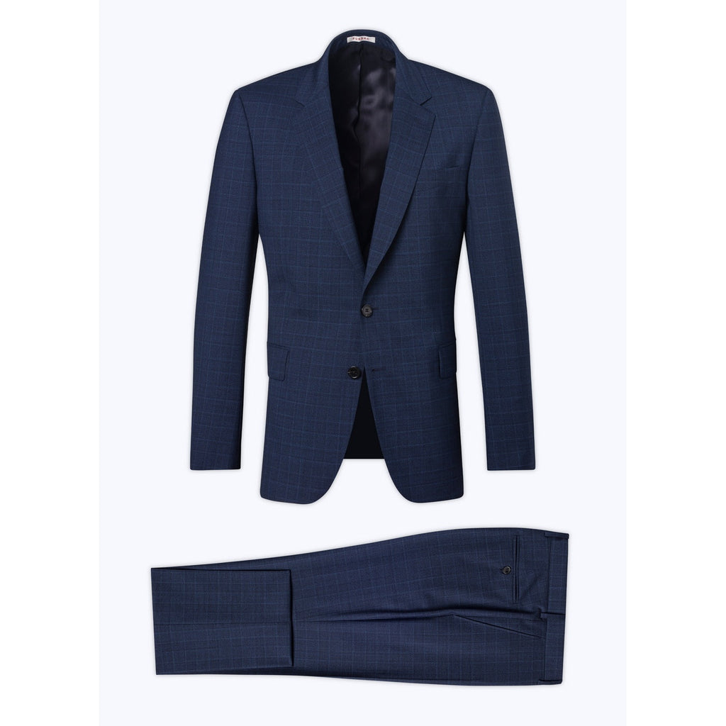 Fursac - Costume En Toile De Laine Prince De Galles - Bleu