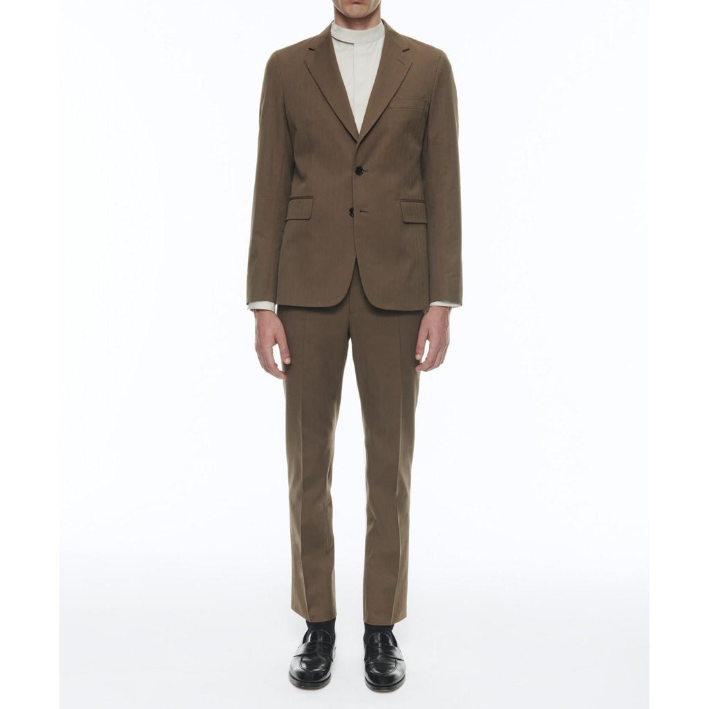 Straight Wool And Cotton Suit - Tobacco - Fade Herringbone Pattern