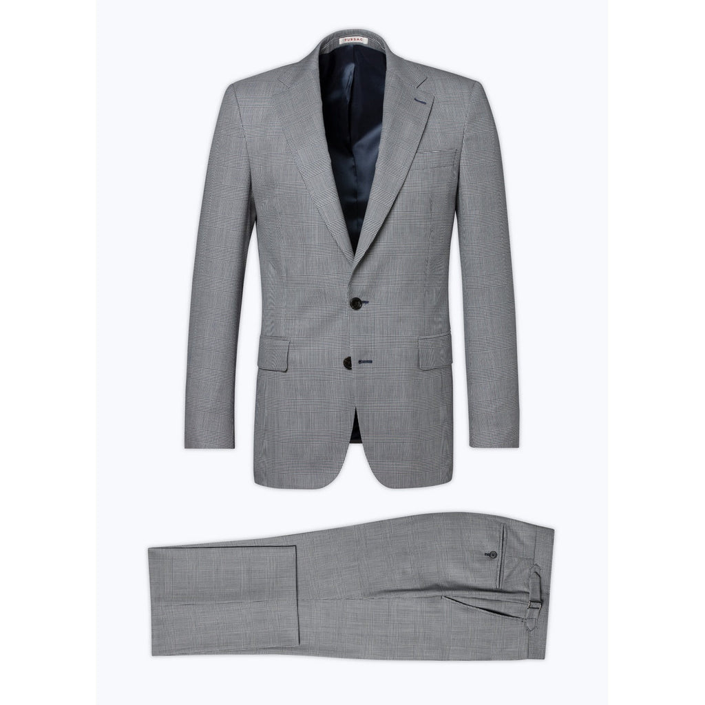 Fursac - Costume En Laine Et Coton À Motif - Gris Bleu - Motif Prince De Galles