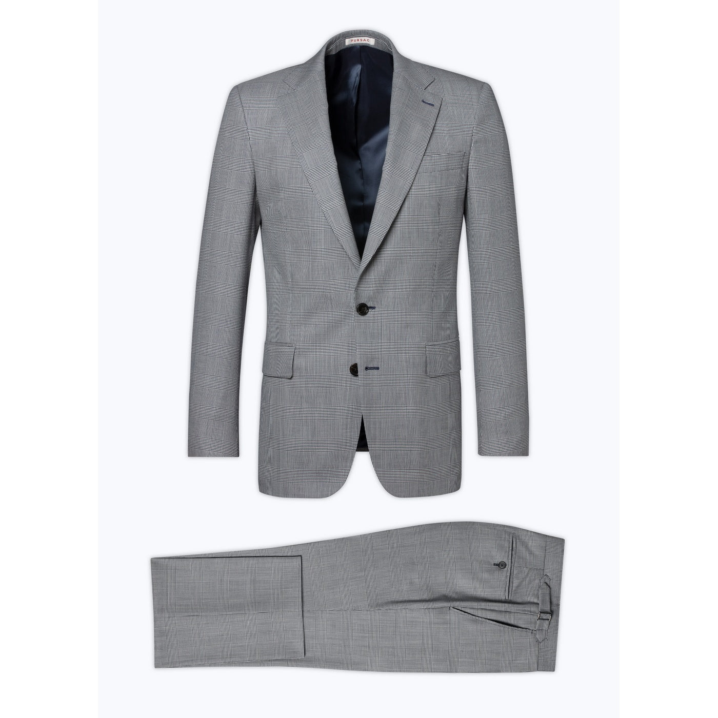Fursac - Costume En Laine Et Coton À Motif - Gris Bleu - Motif Prince De Galles