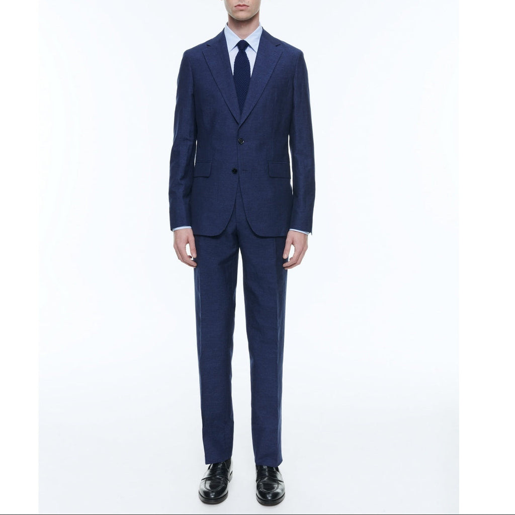 Fursac - Costume Droit En Lin Et Laine - Bleu Moyen