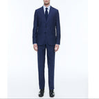 Fursac - Costume Droit En Lin Et Laine - Bleu Moyen