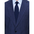 Fursac - Costume Droit En Lin Et Laine - Bleu Moyen