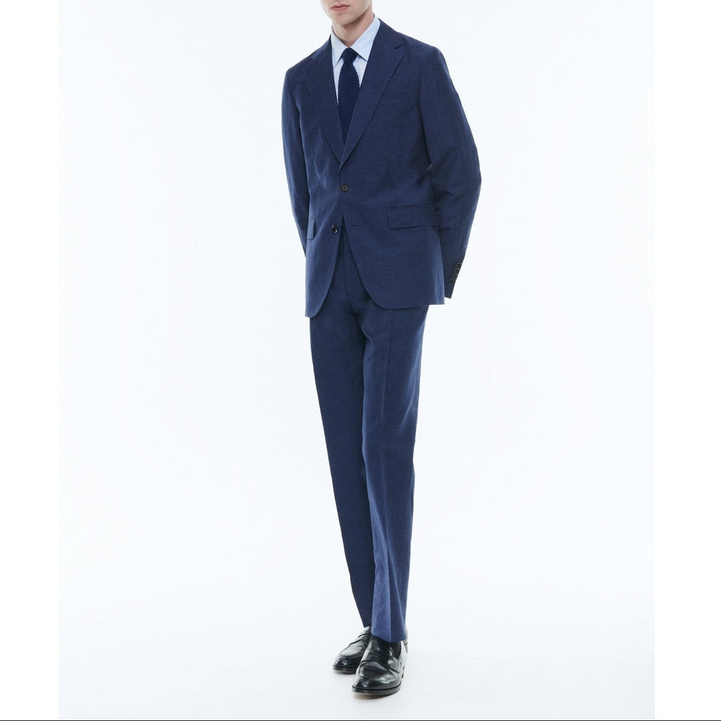 Fursac - Costume Droit En Lin Et Laine - Bleu Moyen