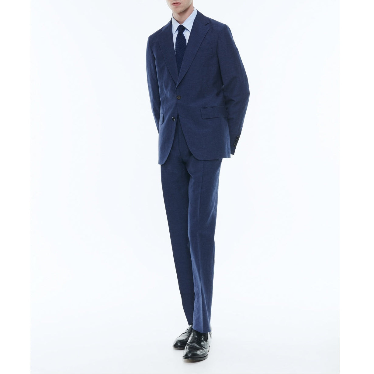 Fursac - Costume Droit En Lin Et Laine - Bleu Moyen