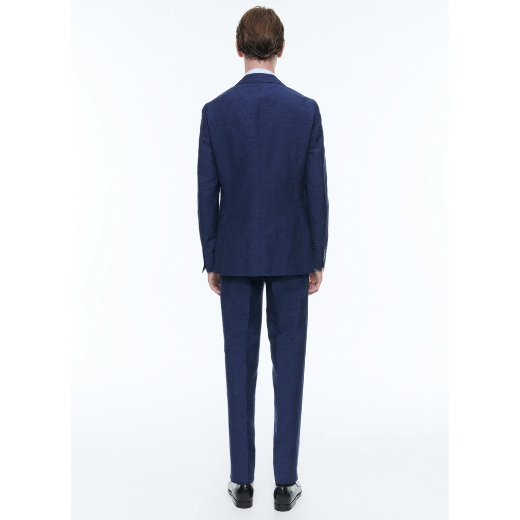 Fursac - Costume Droit En Lin Et Laine - Bleu Moyen