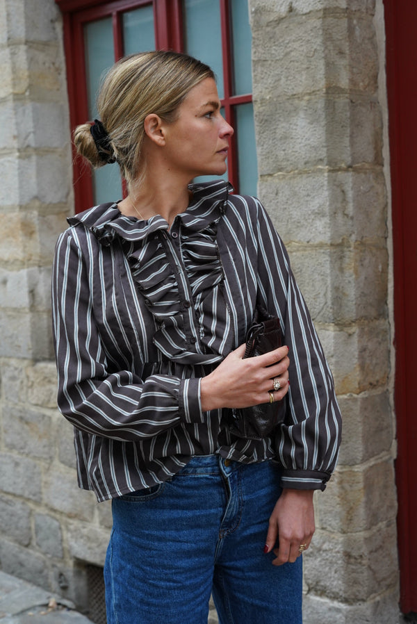 Blouse Olympe Rayure Chocolat