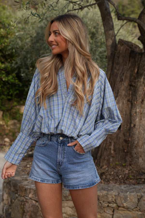 Blouse À Carreaux Eva - Bleue