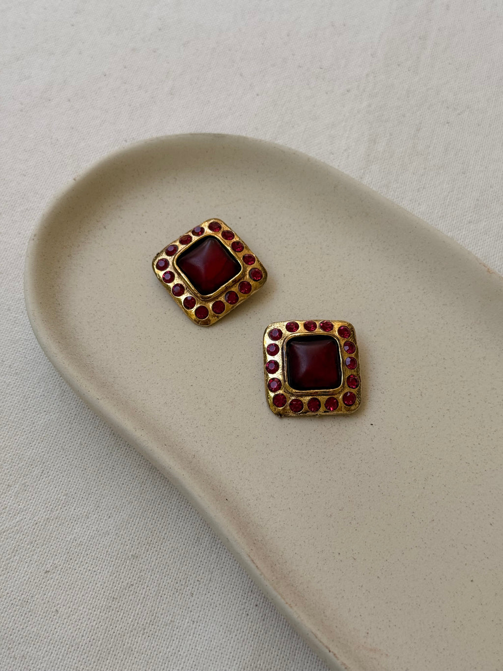 Pendientes Vintage - Cabujones Rojos Y Strass