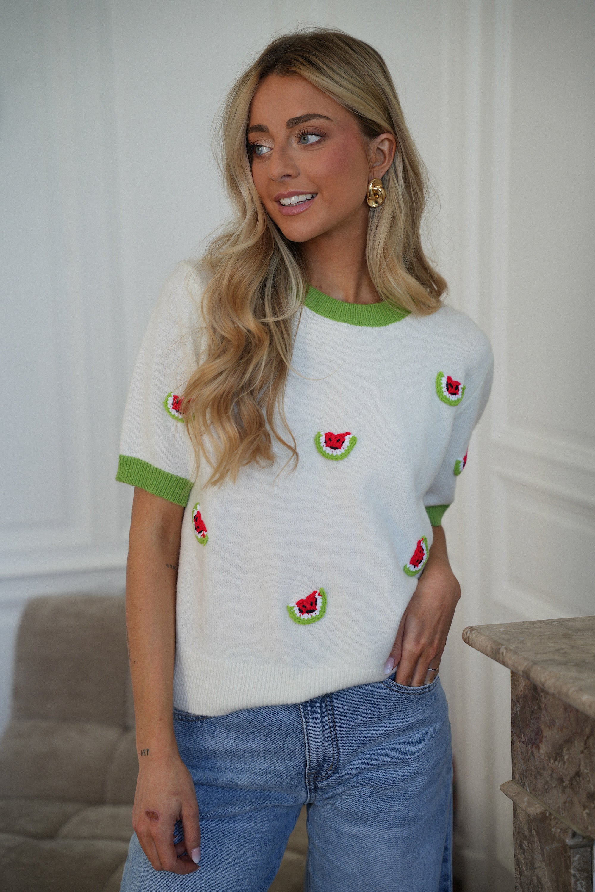 Pull Pastèques Maé - Vert/Blanc