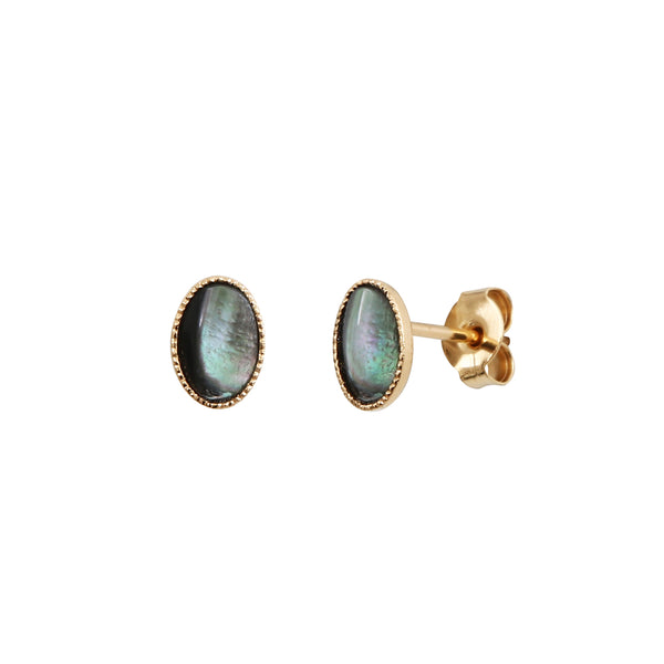Boucle D'Oreille Cab Ovale Doré Nacre Grise