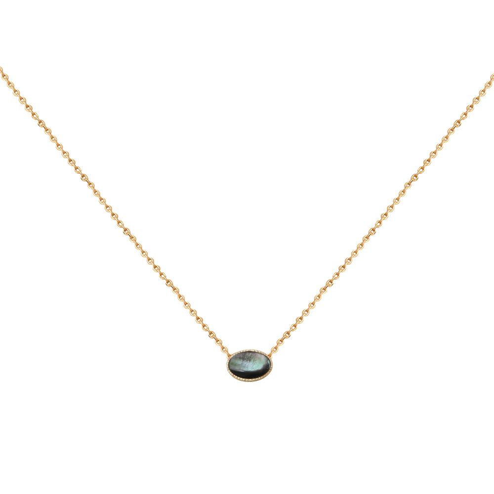 Collar Cab Oval Dorado Gris Nácar