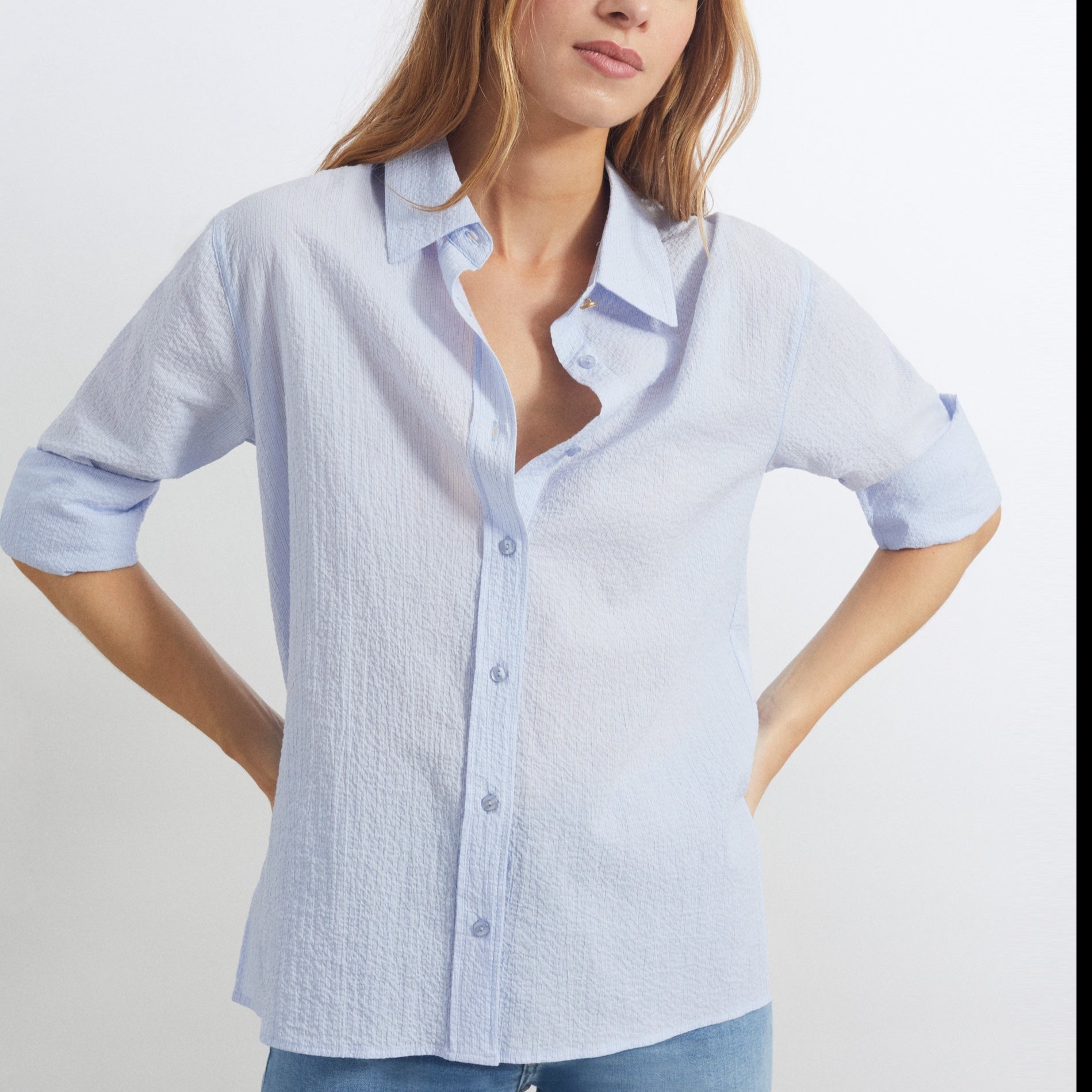 Reiko - Caissy Fancy Shirt - Light Blue Stripes - Women's
