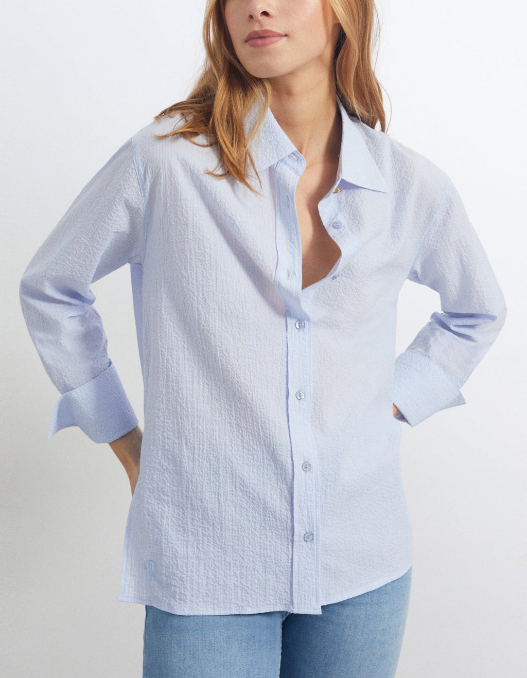 Reiko - Caissy Fancy Shirt - Light Blue Stripes - Women's