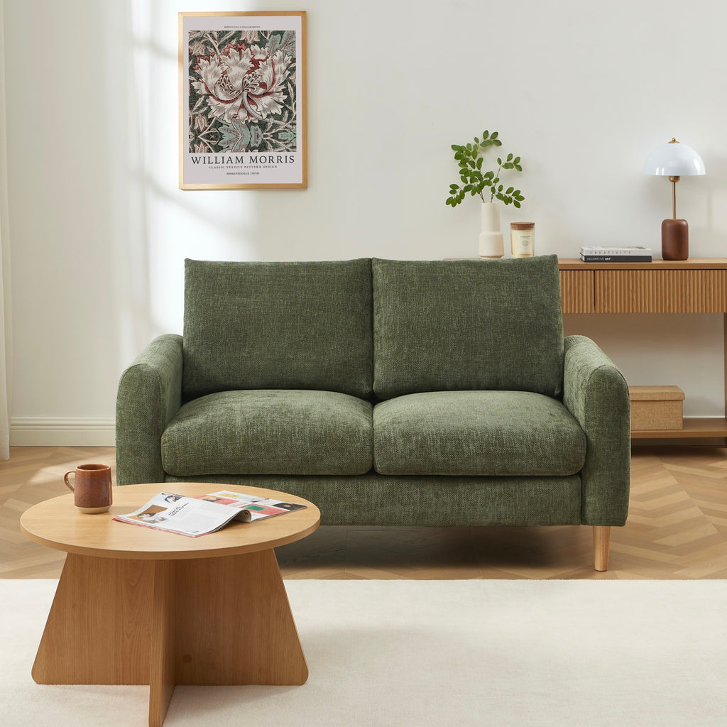 Caliba - Fixed 2-Seater Straight Sofa - Green Chenille Fabric