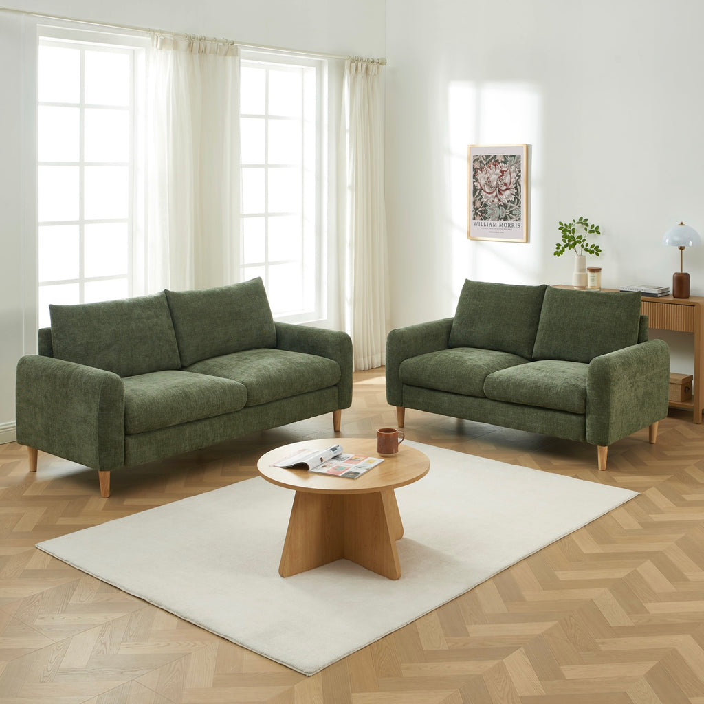 Caliba - Fixed 2-Seater Straight Sofa - Green Chenille Fabric