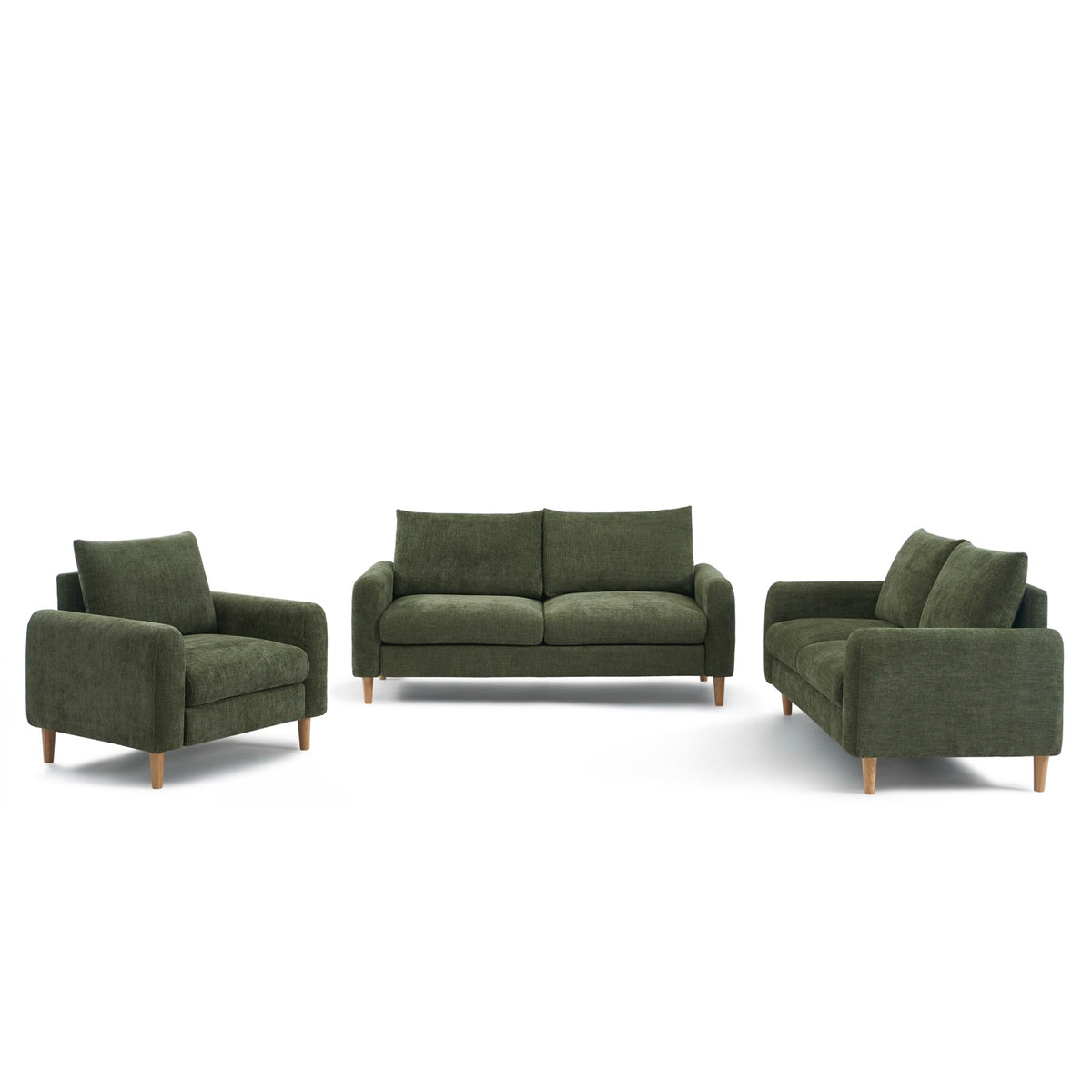 Caliba - Fixed 2-Seater Straight Sofa - Green Chenille Fabric