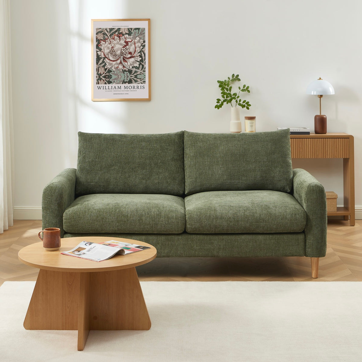Caliba - Canapé Droit Fixe 3 Places - Tissu Chenille Vert