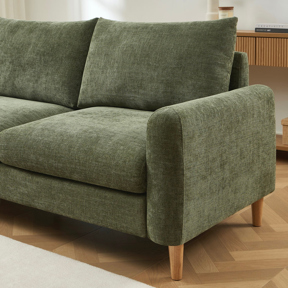 Caliba - Canapé Droit Fixe 3 Places - Tissu Chenille Vert