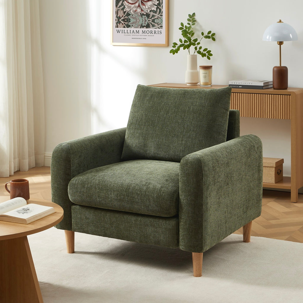 Caliba - Fauteuil Fixe 1 Place - Tissu Chenille Vert