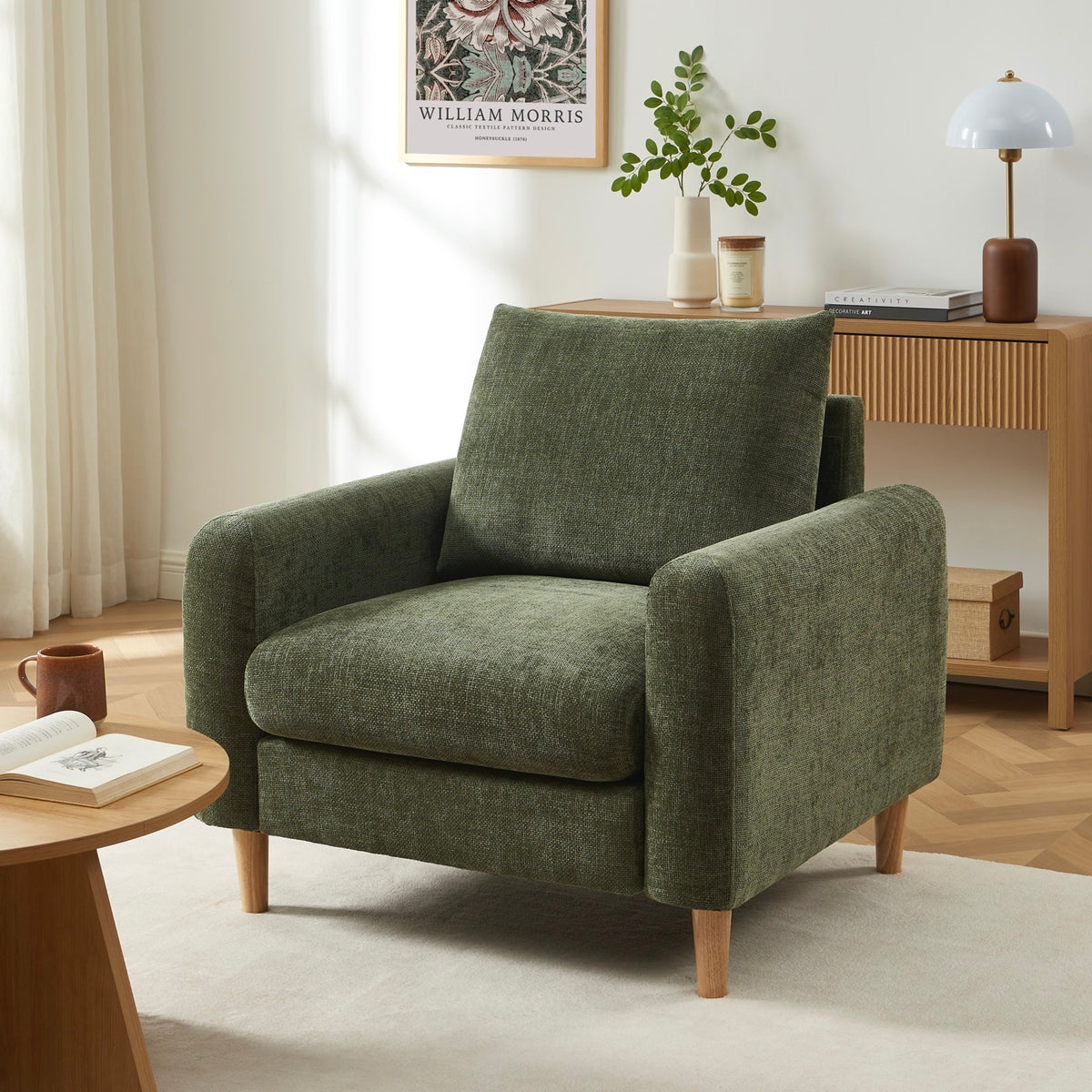 Caliba - Fauteuil Fixe 1 Place - Tissu Chenille Vert