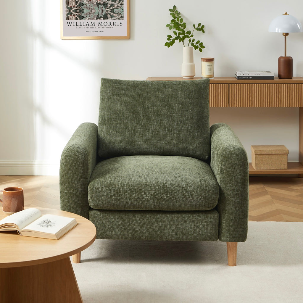 Caliba - Fauteuil Fixe 1 Place - Tissu Chenille Vert
