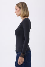 T-Shirt V-Ausschnitt Spitze Capri - Schwarz - Damen