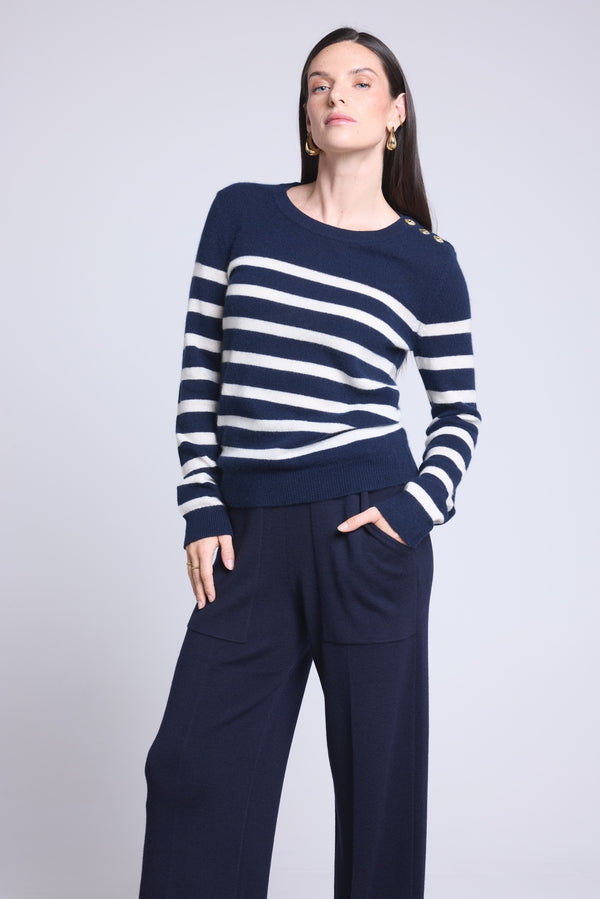 Pull Mariniere Carole - Bleu Marine Et Blanc - Femme - 100% Cachemire