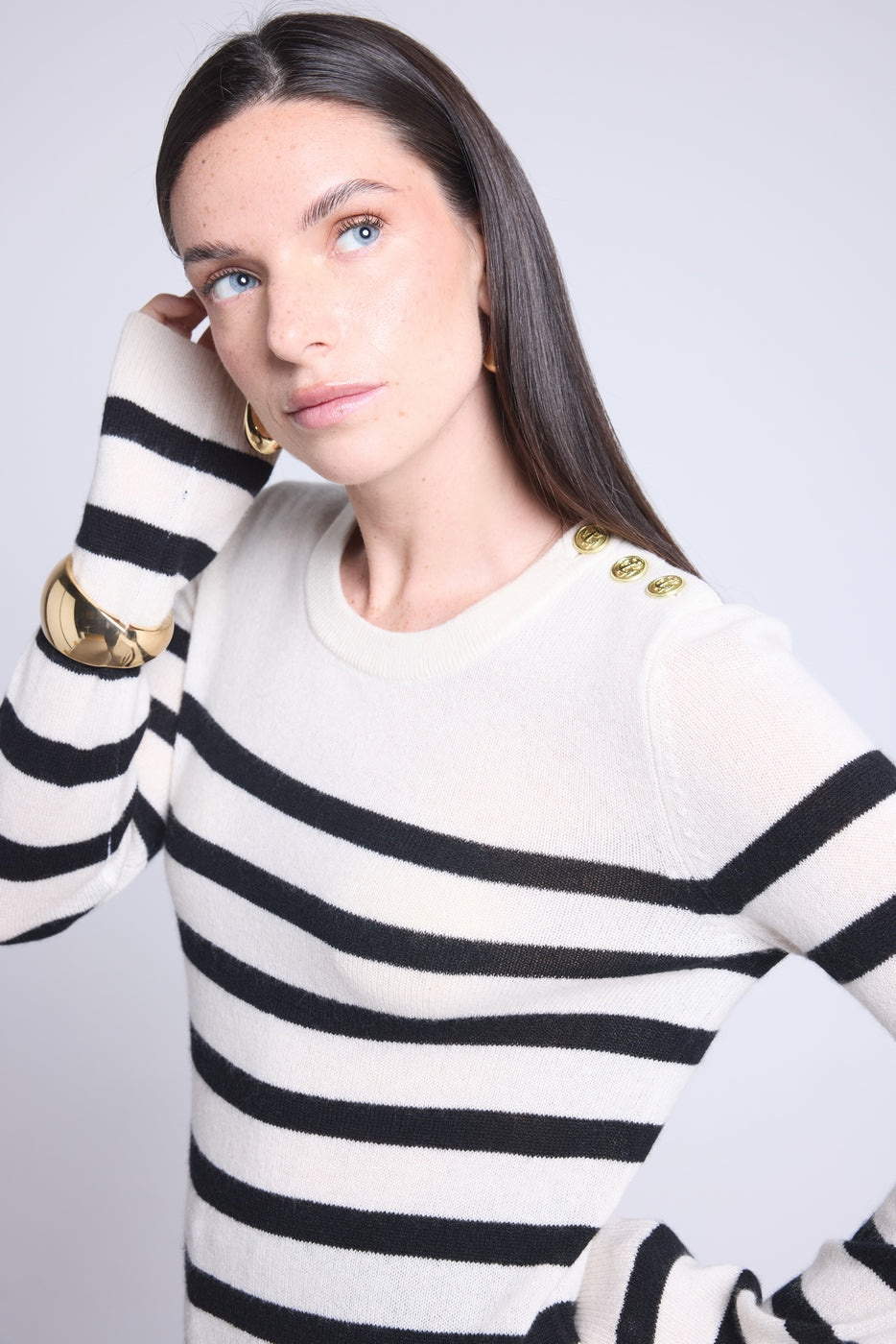 Pull Mariniere Carole - Blanc Noir - Femme - 100% Cachemire