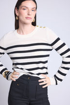 Pull Mariniere Carole - Blanc Noir - Femme - 100% Cachemire