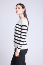 Pull Mariniere Carole - Blanc Noir - Femme - 100% Cachemire
