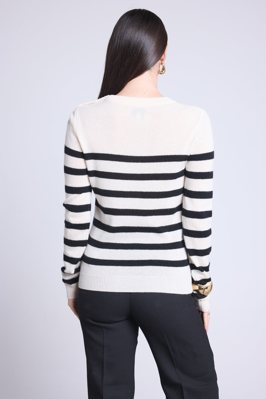 Pull Mariniere Carole - Blanc Noir - Femme - 100% Cachemire