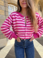 Pink And Red Striped Solela Cardigan