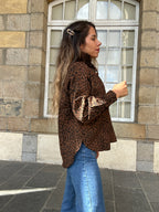 Céleste brown leopard denim jacket