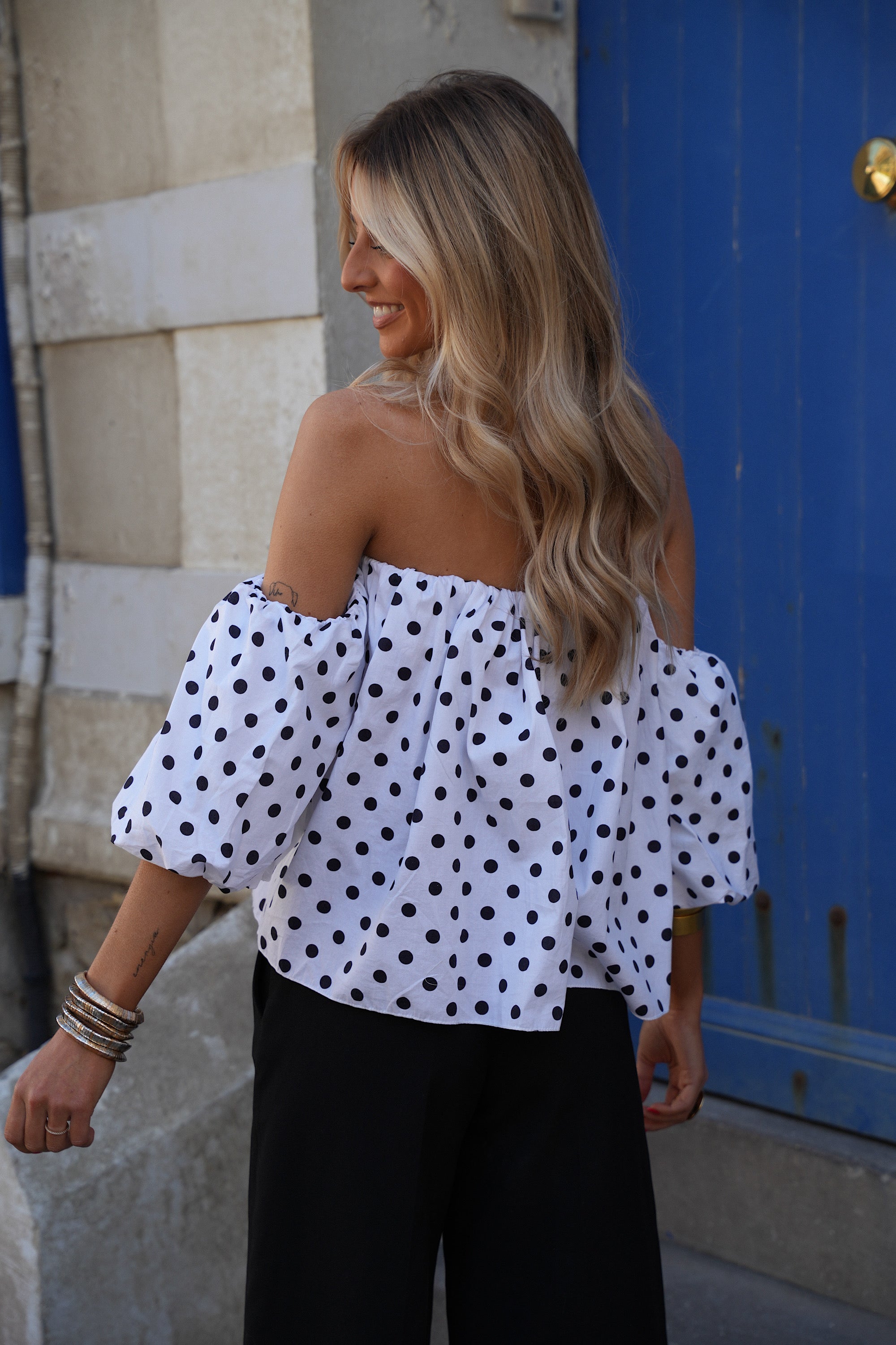 Blusa Sola De Lunares - Blanco/Negro