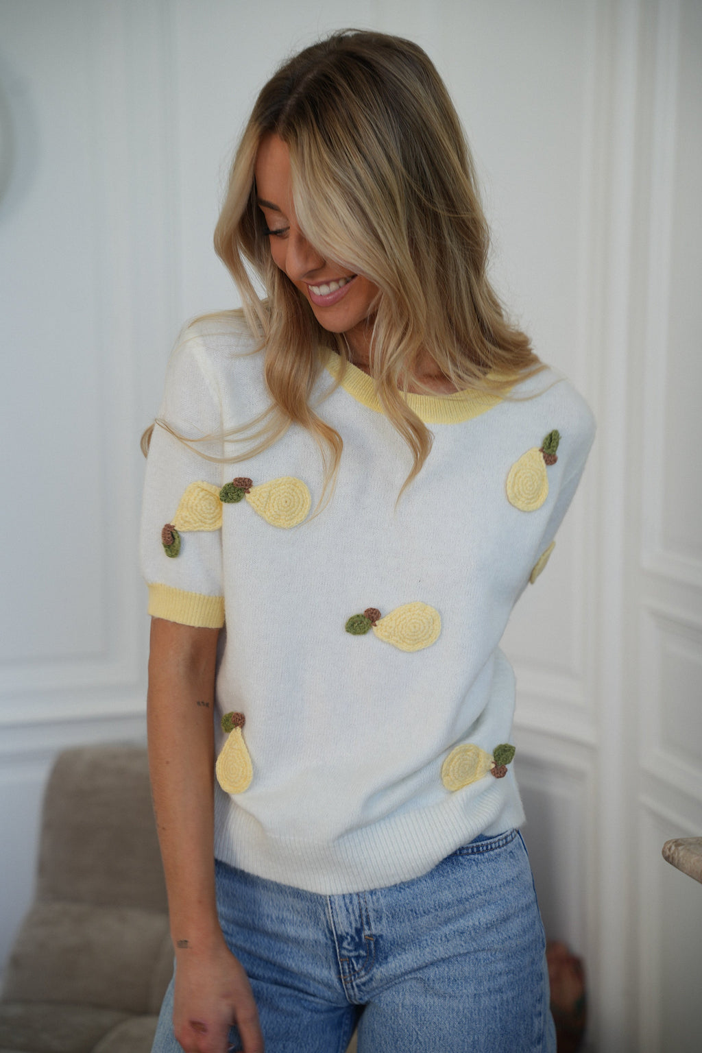 Birnen-Pullover - Maé Weiß/Gelb