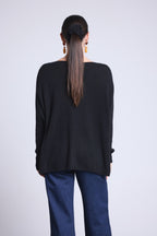 Pull Col V Poncho Celeste - Noir - Femme