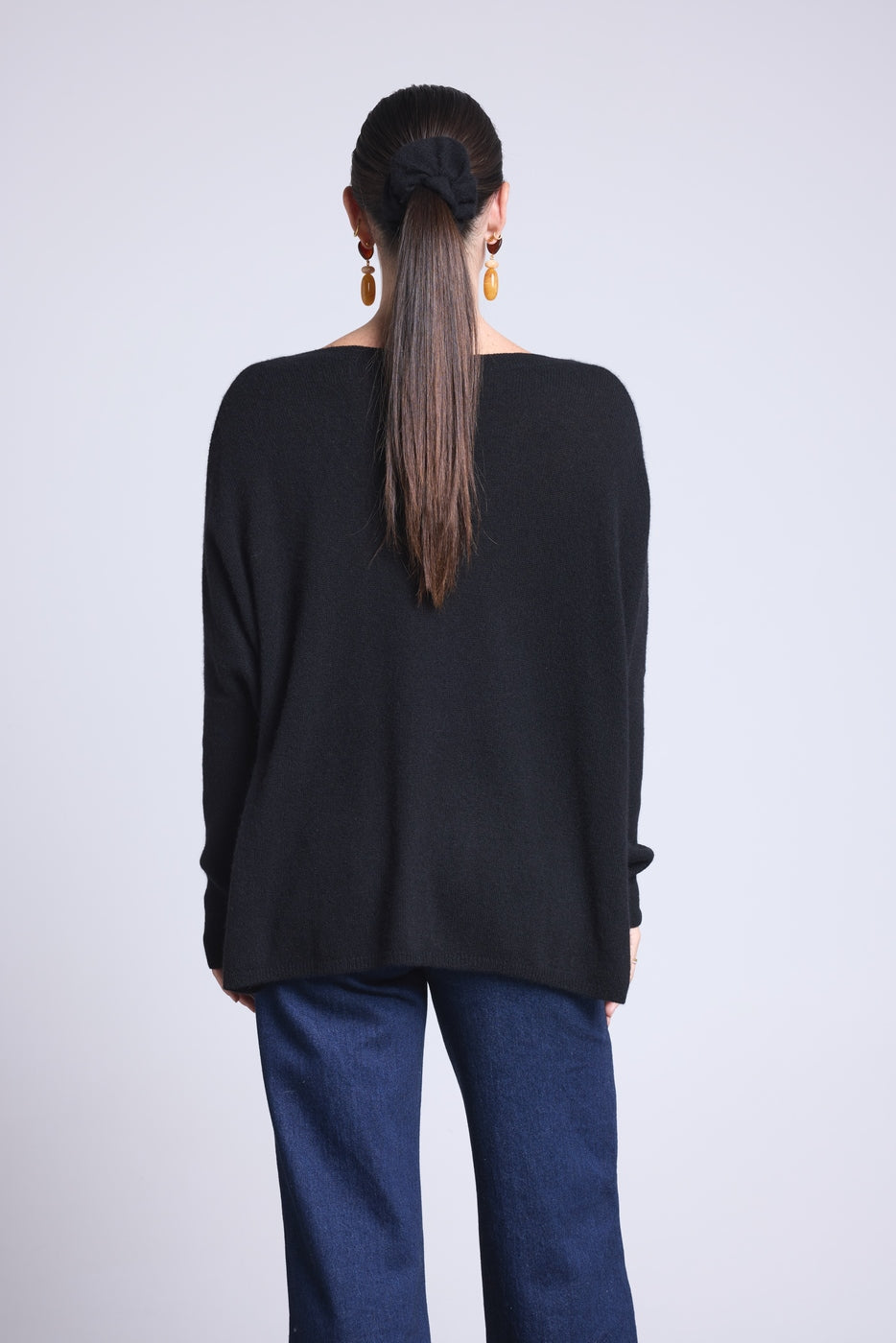 Pull Col V Poncho Celeste - Noir - Femme
