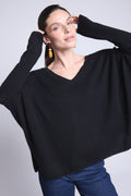 Pull Col V Poncho Celeste - Noir - Femme