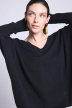 Pull Col V Poncho Celeste - Noir - Femme