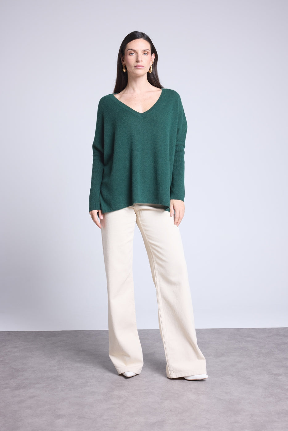 Jersey Cuello en V Poncho Celeste - Verde Botella - Mujer