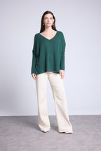 Jersey Cuello en V Poncho Celeste - Verde Botella - Mujer