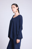 Pull Col V Poncho Celeste - Bleu Marine - Femme