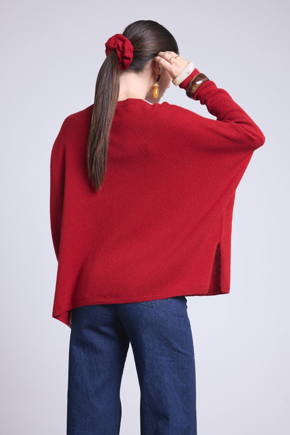 Pull Col V Poncho Celeste - Rouge Bordeau - Femme - 100% Cachemire